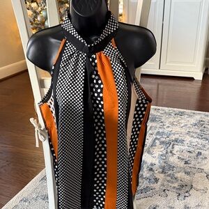 SHEIN Geometric Patterned Top in Black, White, and Orange